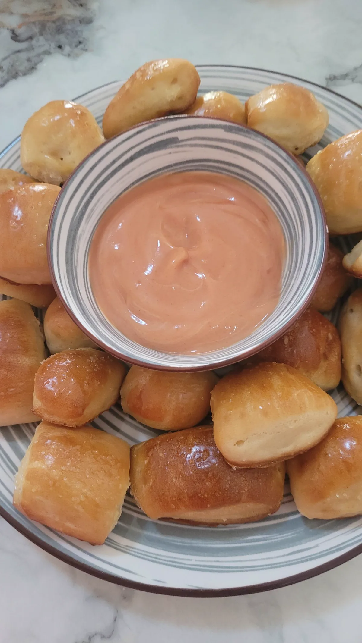 Golden soft pretzel bites sprinkled with coarse salt